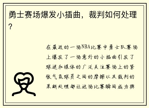 勇士赛场爆发小插曲，裁判如何处理？